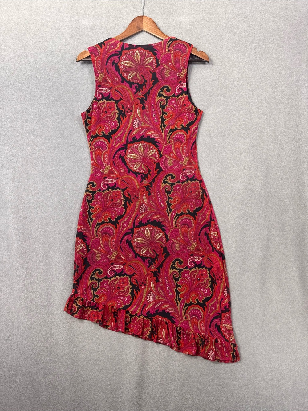 Vintage 90’s Bias Cut Sleeveless Paisley Sheath Dress in Red and Black, Large - Picture 6 of 15